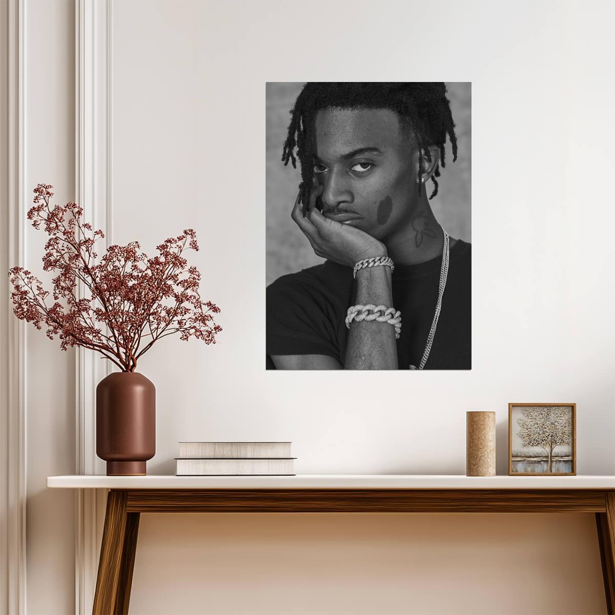 Playboi Carti B&W Close Up Portrait | Jewelry Photoshoot Poster | Hip Hop Star Art - Music Poster