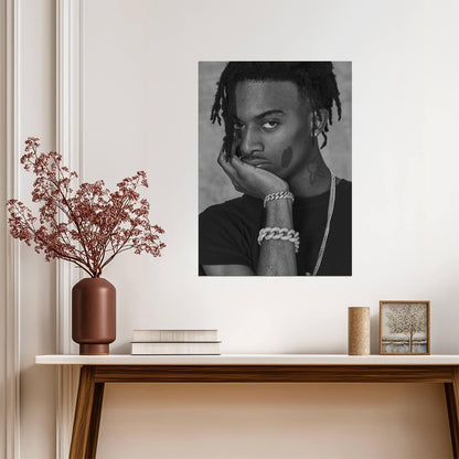 Playboi Carti B&W Close Up Portrait | Jewelry Photoshoot Poster | Hip Hop Star Art - Music Poster