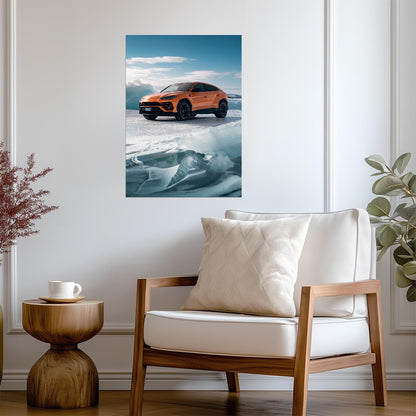 Lamborghini Urus Pearl Capsule | Orange Luxury SUV Poster | Super SUV on Frozen Lake Baikal - Cars Poster