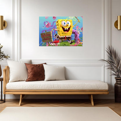 Spongebob Squarepants in Jellyfish Fields | 3D Cartoon Art | Kids Room Decor Poster - Movies & TV Poster