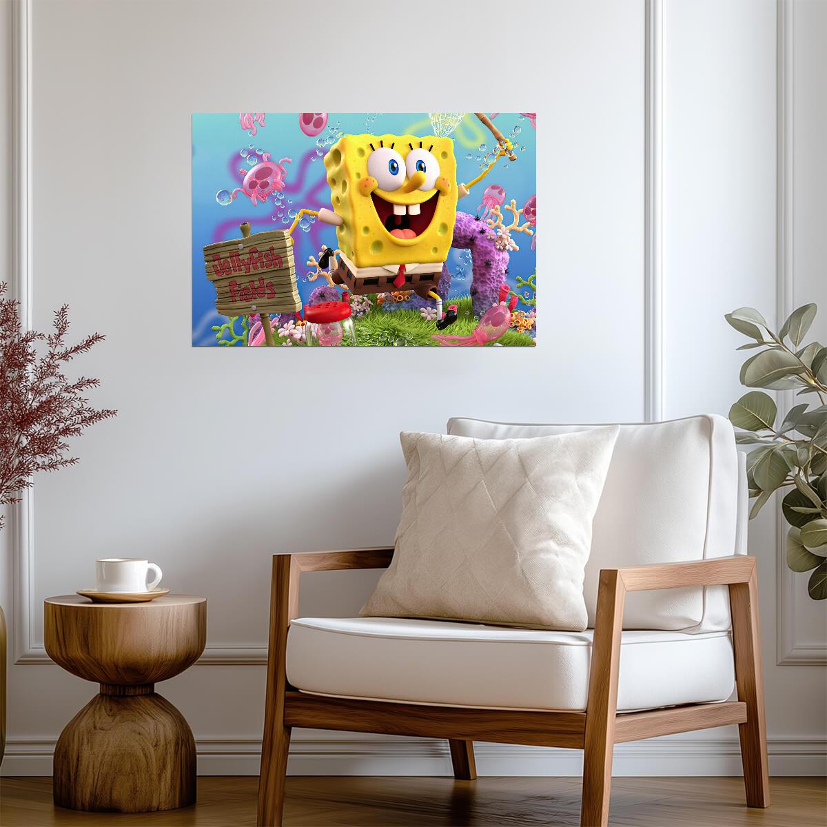 Spongebob Squarepants in Jellyfish Fields | 3D Cartoon Art | Kids Room Decor Poster - Movies & TV Poster