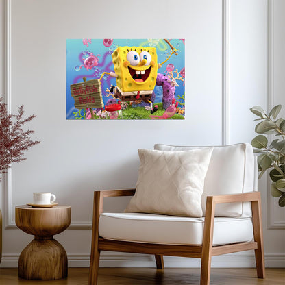 Spongebob Squarepants in Jellyfish Fields | 3D Cartoon Art | Kids Room Decor Poster - Movies & TV Poster