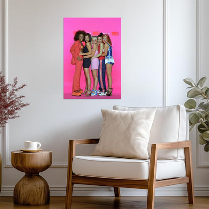 Spice Girls 90s Fashion Photoshoot | Classic Pop Group Poster | Pink Background Vintage Print - Music Poster