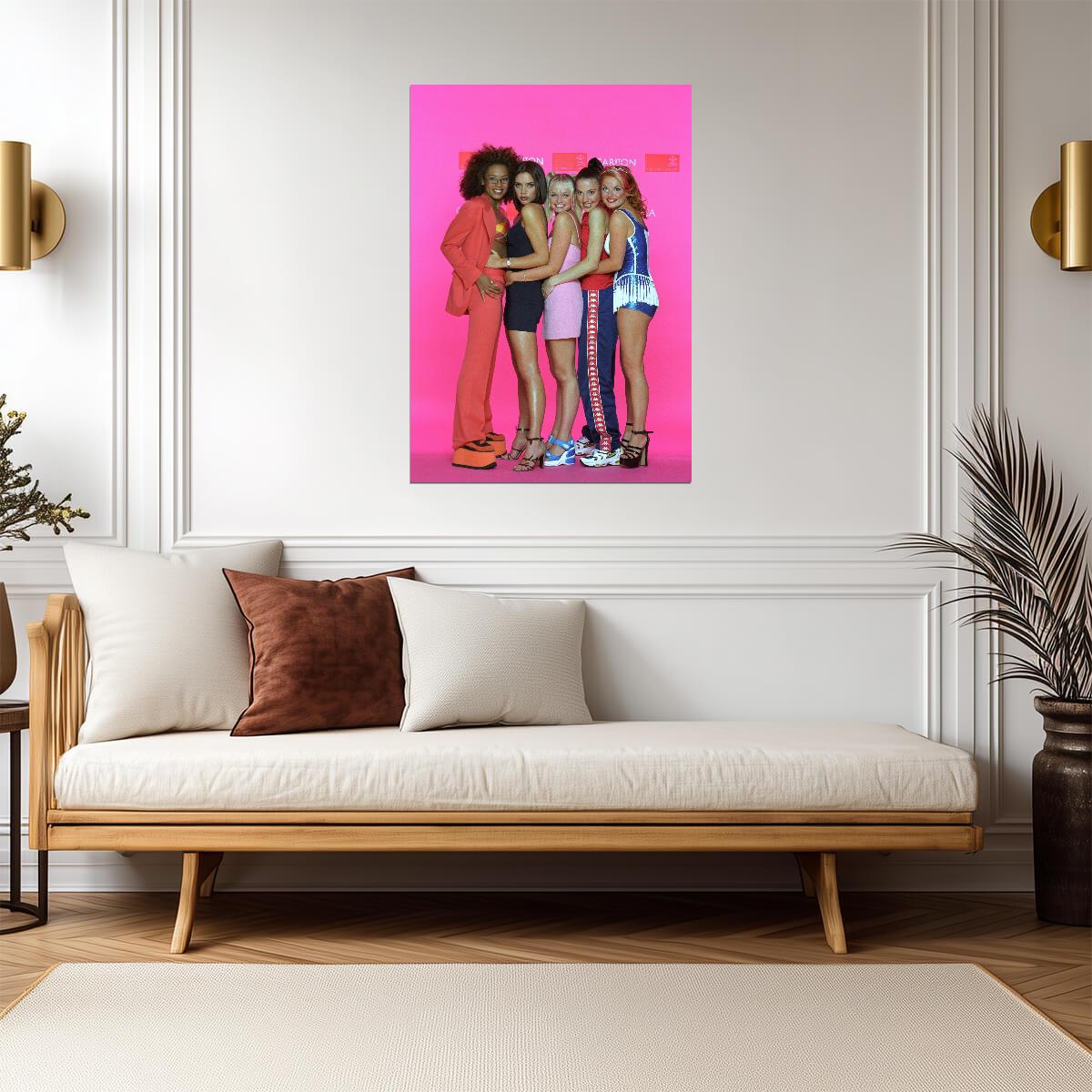 Spice Girls 90s Fashion Photoshoot | Classic Pop Group Poster | Pink Background Vintage Print - Music Poster
