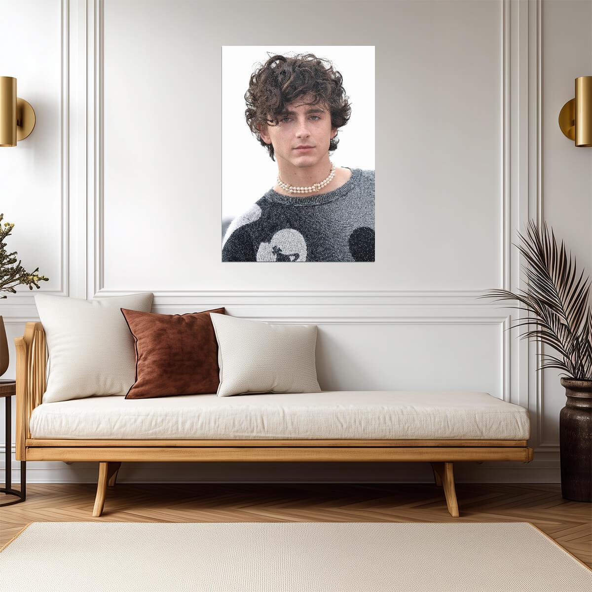 Timothee Chalamet Pearl Choker Portrait | Modern Actor Poster | Celebrity Fashion Art - Celebrities Poster