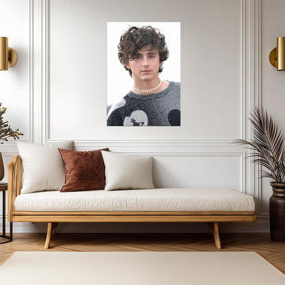 Timothee Chalamet Pearl Choker Portrait | Modern Actor Poster | Celebrity Fashion Art - Celebrities Poster