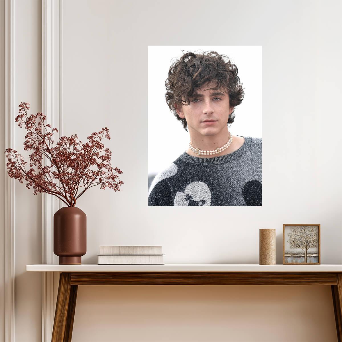 Timothee Chalamet Pearl Choker Portrait | Modern Actor Poster | Celebrity Fashion Art - Celebrities Poster