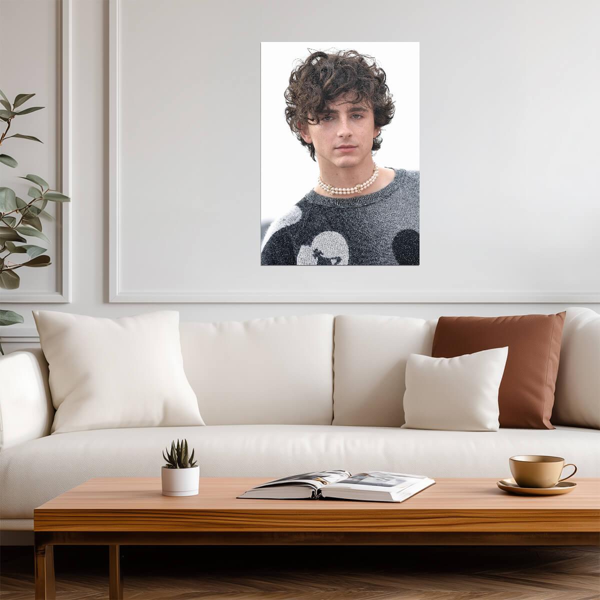 Timothee Chalamet Pearl Choker Portrait | Modern Actor Poster | Celebrity Fashion Art - Celebrities Poster