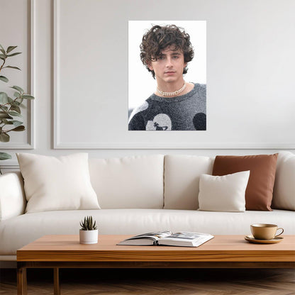 Timothee Chalamet Pearl Choker Portrait | Modern Actor Poster | Celebrity Fashion Art - Celebrities Poster
