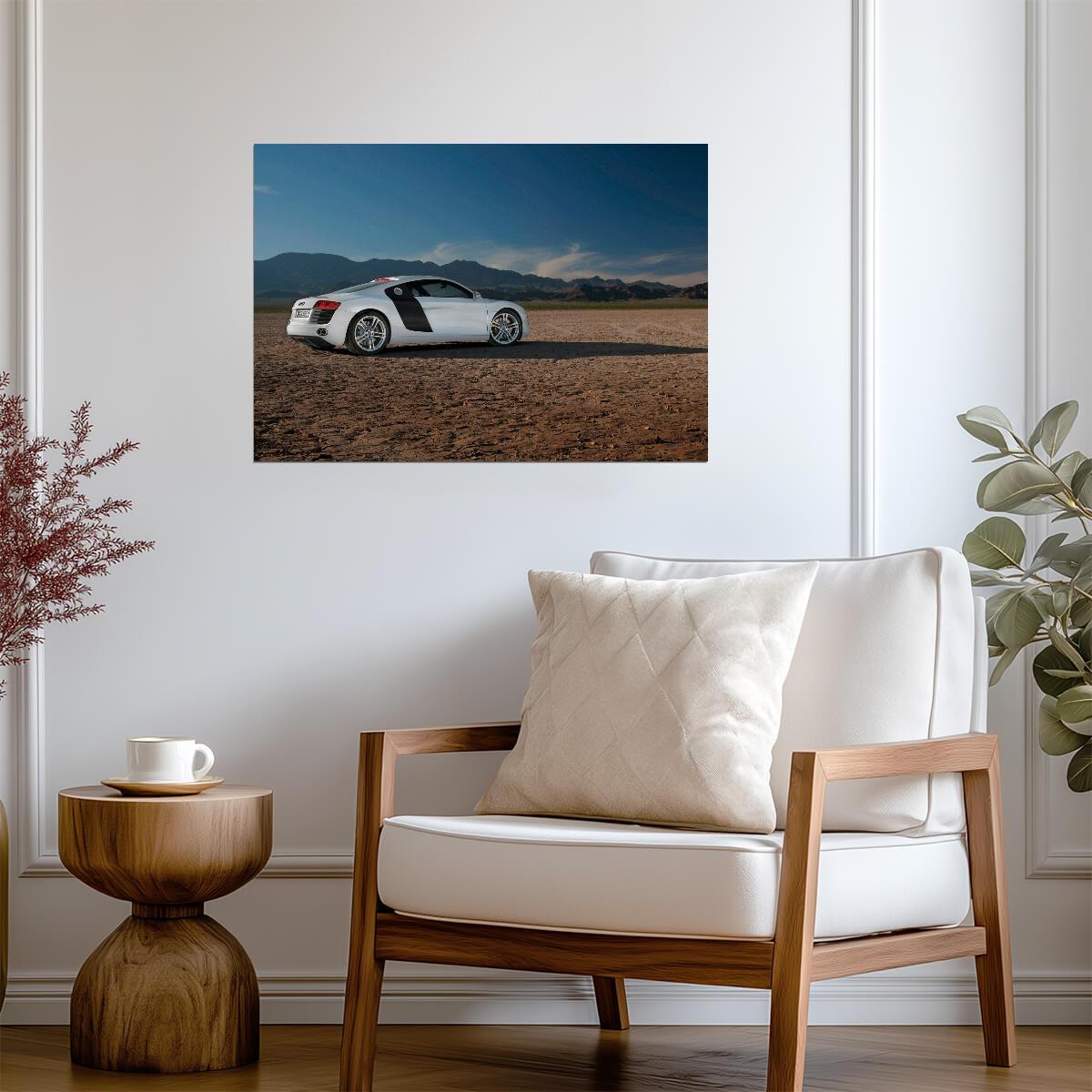 Audi R8 V8 (Gen 1) | White German Supercar Poster | Classic Sports Car in Desert Landscape - Cars Poster