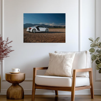 Audi R8 V8 (Gen 1) | White German Supercar Poster | Classic Sports Car in Desert Landscape - Cars Poster