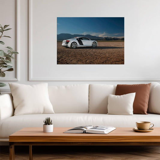 Audi R8 V8 (Gen 1) | White German Supercar Poster | Classic Sports Car in Desert Landscape - Cars Poster