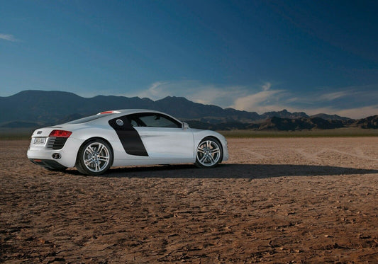 Audi R8 V8 (Gen 1) | White German Supercar Poster | Classic Sports Car in Desert Landscape - Cars Poster