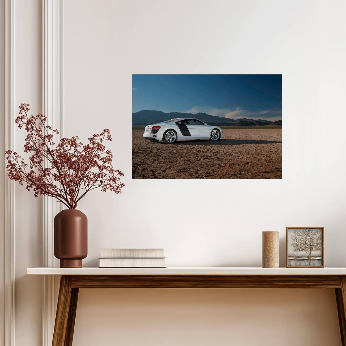 Audi R8 V8 (Gen 1) | White German Supercar Poster | Classic Sports Car in Desert Landscape - Cars Poster