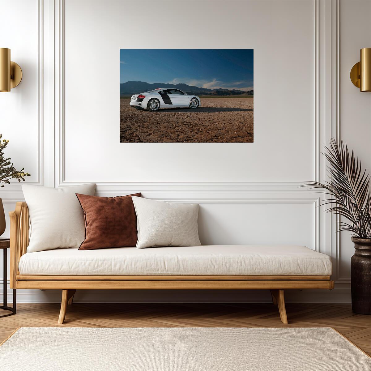 Audi R8 V8 (Gen 1) | White German Supercar Poster | Classic Sports Car in Desert Landscape - Cars Poster