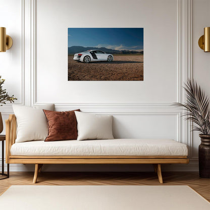 Audi R8 V8 (Gen 1) | White German Supercar Poster | Classic Sports Car in Desert Landscape - Cars Poster