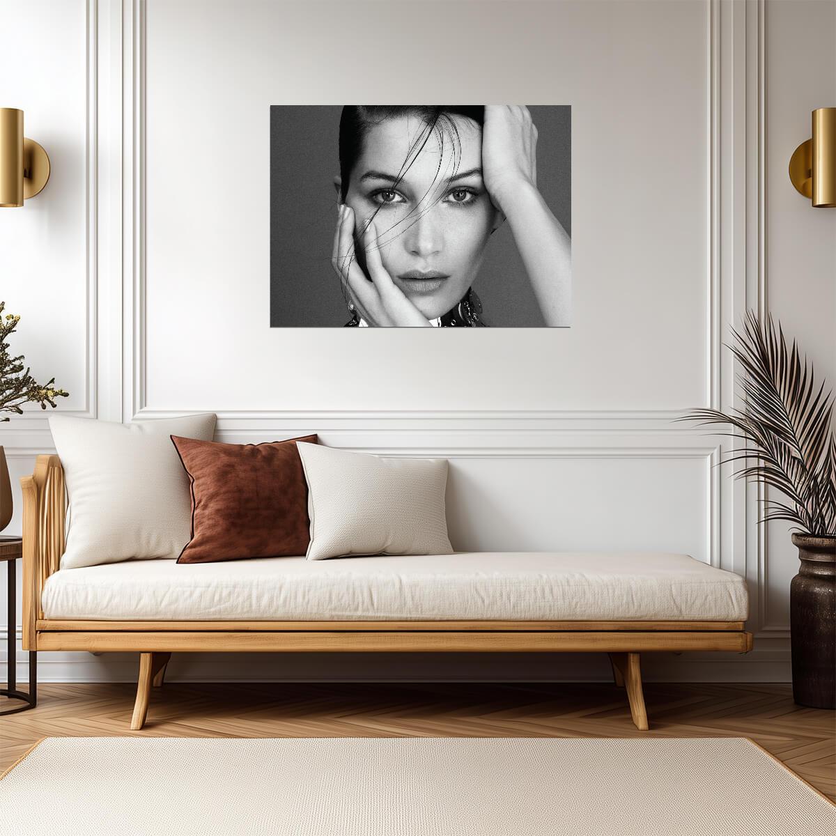 Bella Hadid Black and White Portrait | Fashion Photography Poster | Modern Supermodel Wall Art - Celebrities Poster