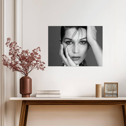 Bella Hadid Black and White Portrait | Fashion Photography Poster | Modern Supermodel Wall Art - Celebrities Poster