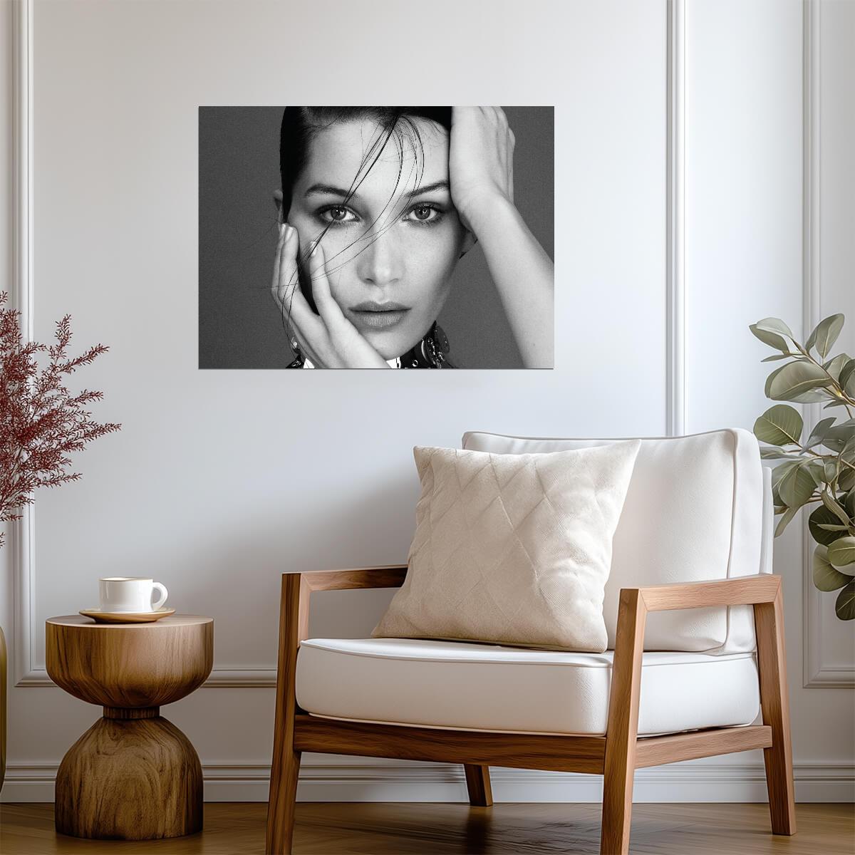 Bella Hadid Black and White Portrait | Fashion Photography Poster | Modern Supermodel Wall Art - Celebrities Poster