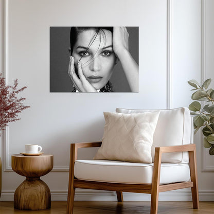Bella Hadid Black and White Portrait | Fashion Photography Poster | Modern Supermodel Wall Art - Celebrities Poster