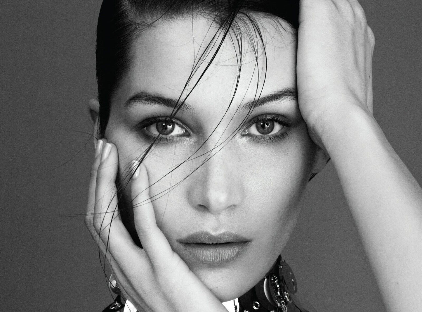 Bella Hadid Black and White Portrait | Fashion Photography Poster | Modern Supermodel Wall Art - Celebrities Poster