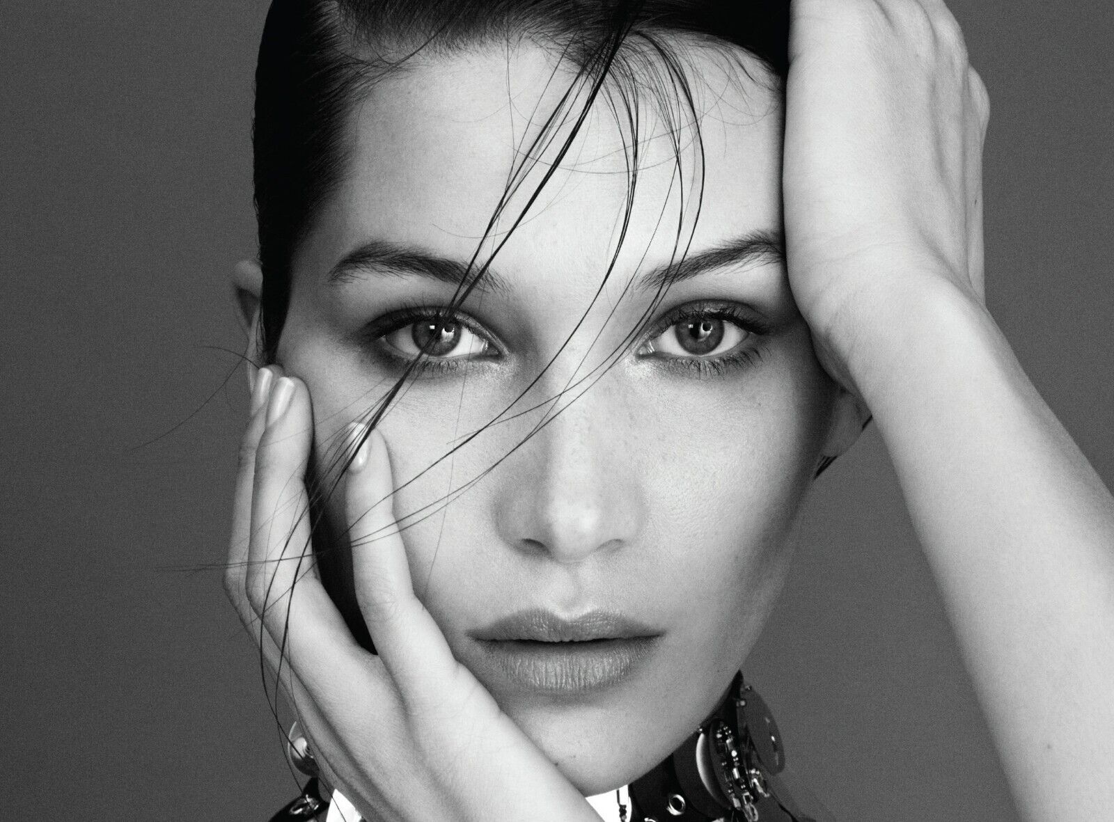 Bella Hadid Black and White Portrait | Fashion Photography Poster | Modern Supermodel Wall Art - Celebrities Poster