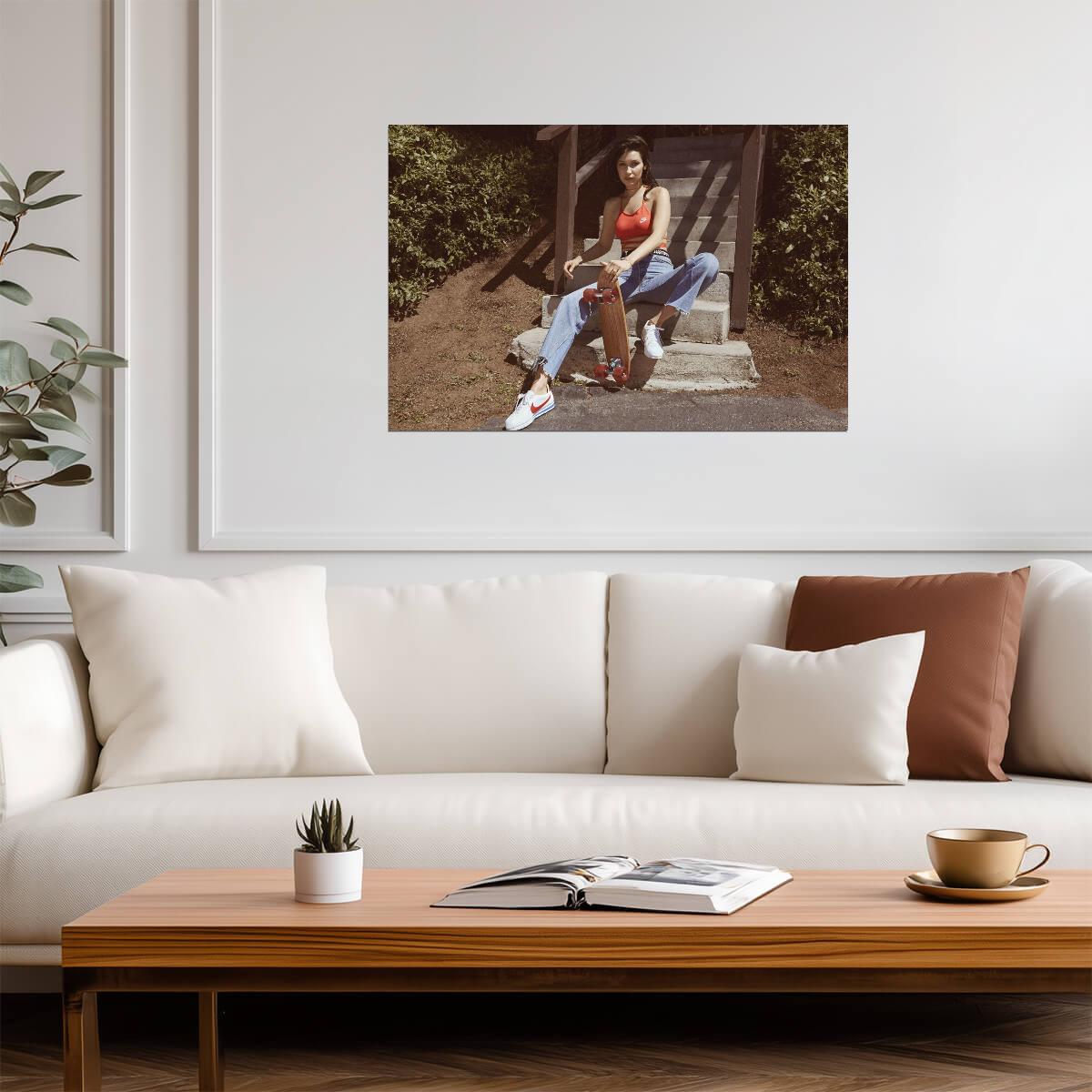Bella Hadid Photoshoot | Vintage Style Fashion Poster | Retro Skater Wall Art - Celebrities Poster