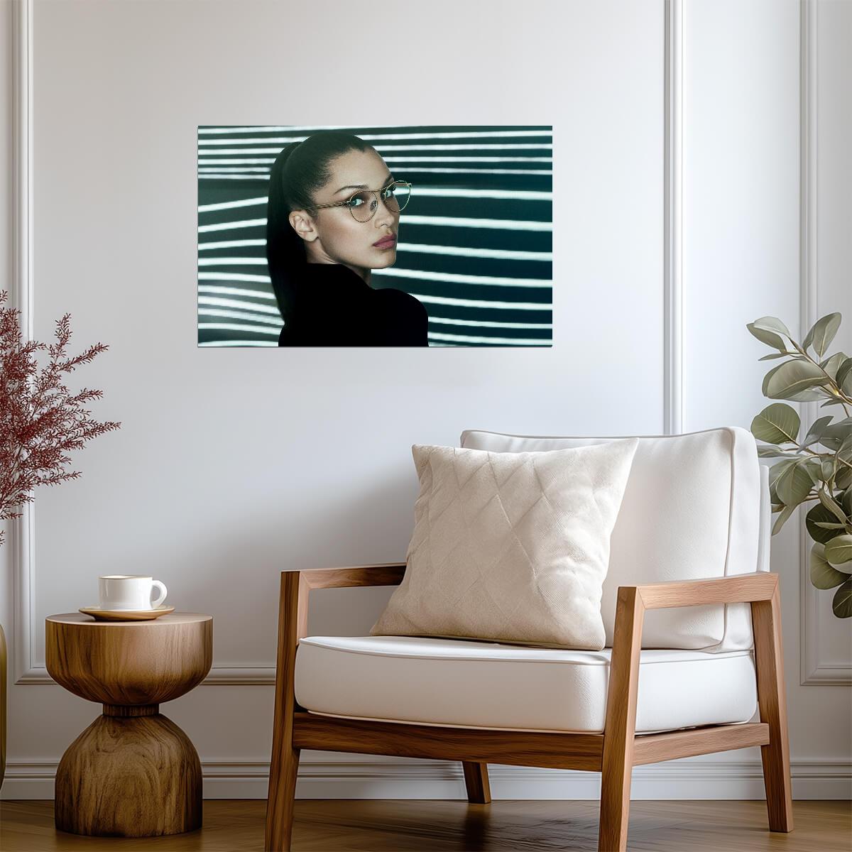 Bella Hadid in Glasses | High Fashion Editorial Poster | Modern Portrait Wall Art - Celebrities Poster