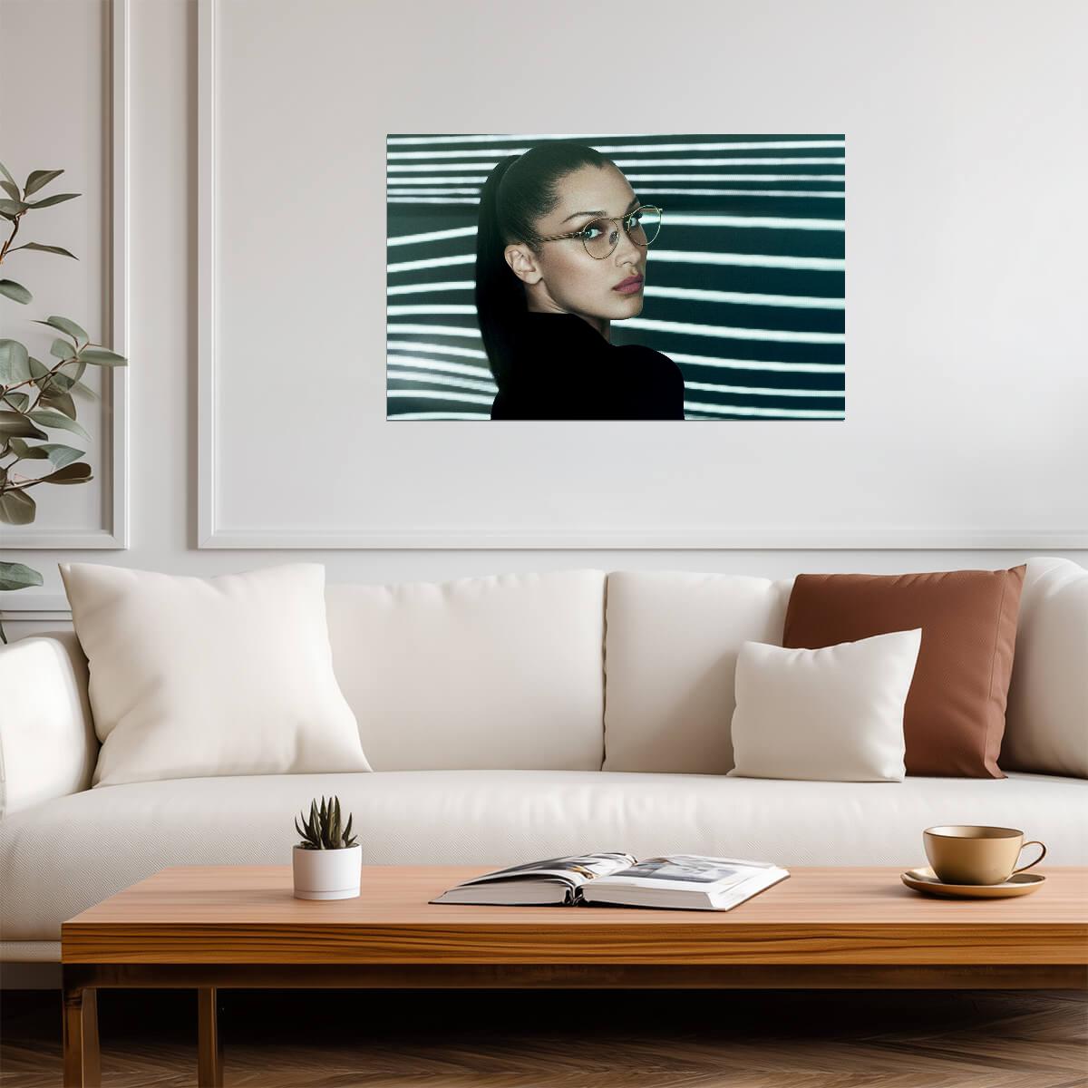 Bella Hadid in Glasses | High Fashion Editorial Poster | Modern Portrait Wall Art - Celebrities Poster