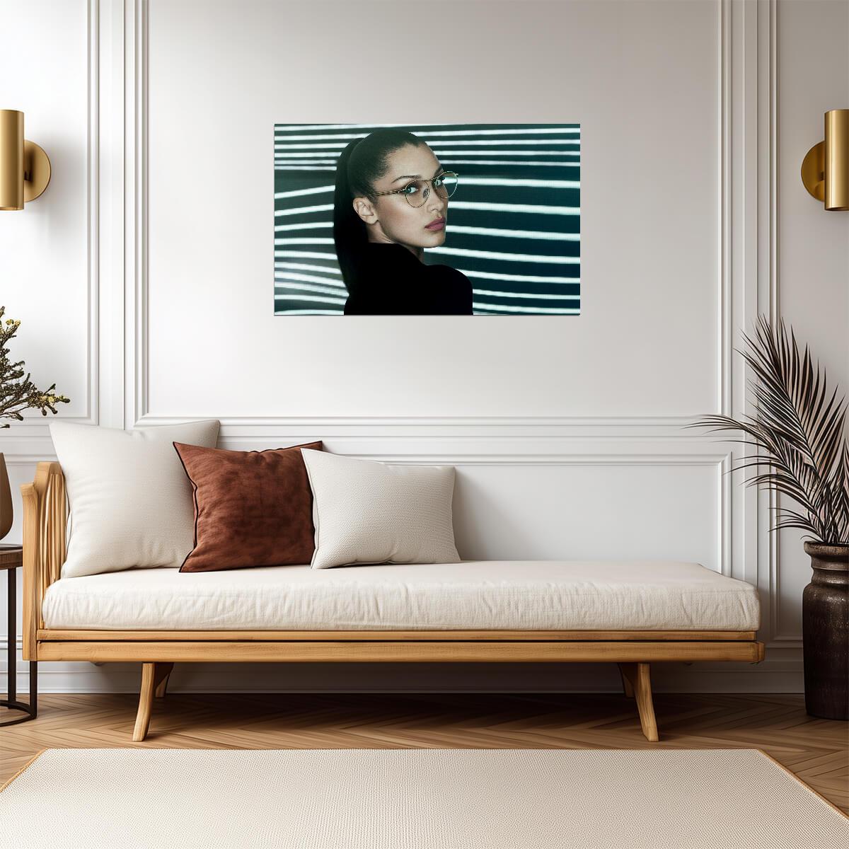 Bella Hadid in Glasses | High Fashion Editorial Poster | Modern Portrait Wall Art - Celebrities Poster