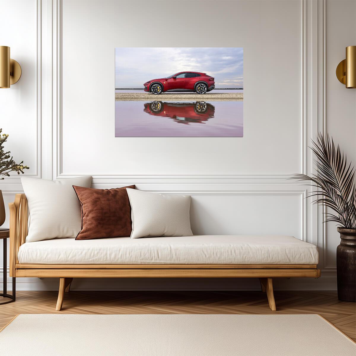 Ferrari Purosangue | Red Italian Super SUV Poster | Beach Reflection Photography - Cars Poster