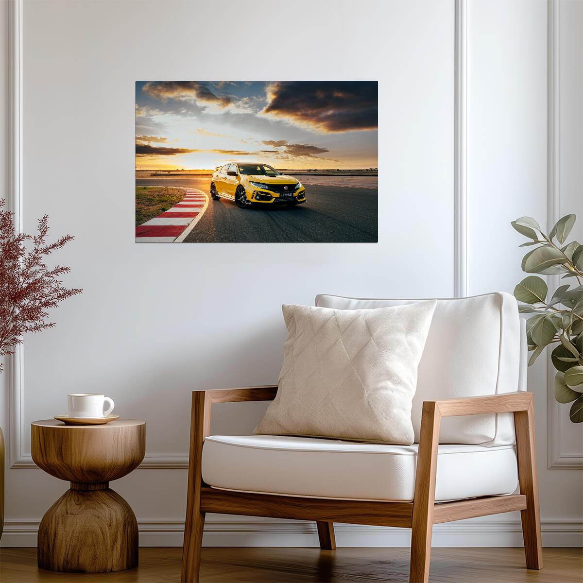 Honda Civic Type R Limited Edition (FK8) | Phoenix Yellow Hot Hatch Poster | JDM Track Car at Sunset - Cars Poster