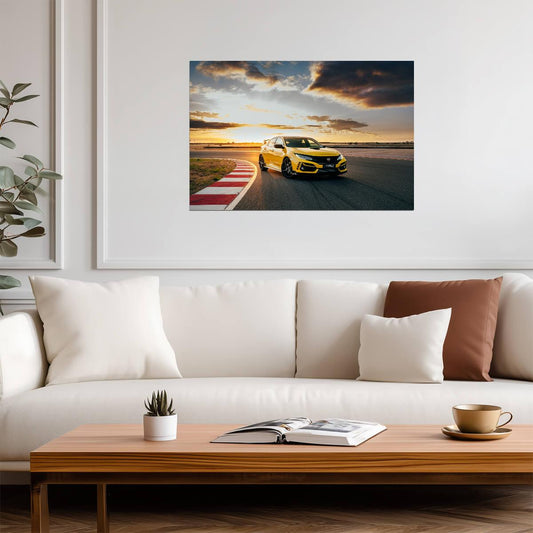 Honda Civic Type R Limited Edition (FK8) | Phoenix Yellow Hot Hatch Poster | JDM Track Car at Sunset - Cars Poster