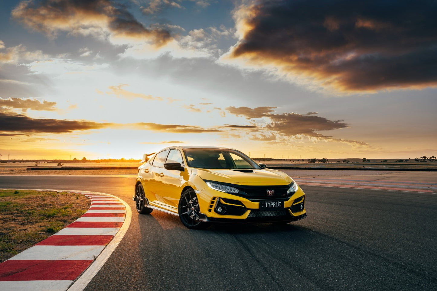 Honda Civic Type R Limited Edition (FK8) | Phoenix Yellow Hot Hatch Poster | JDM Track Car at Sunset - Cars Poster