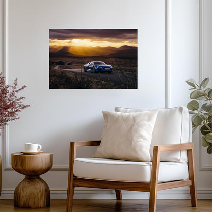 Audi R8 V10 Plus (Gen 2) | Blue German Supercar Poster | Sports Car on Country Road at Sunset - Cars Poster