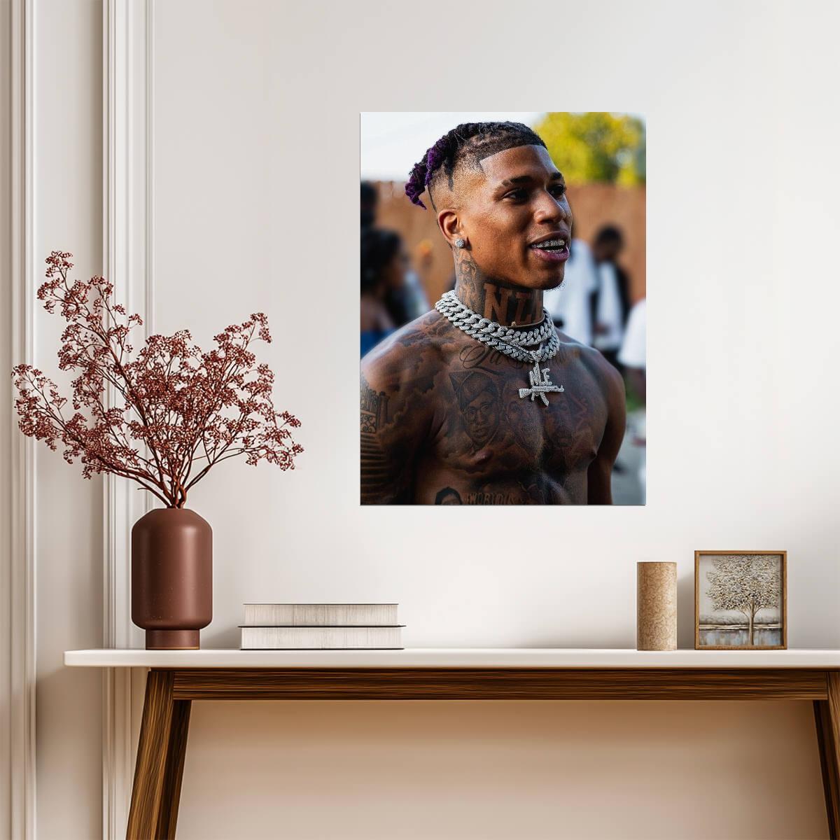 Nle Choppa Shirtless Tattoos | Outdoor Portrait Poster | Hip Hop Star Wall Art - Music Poster