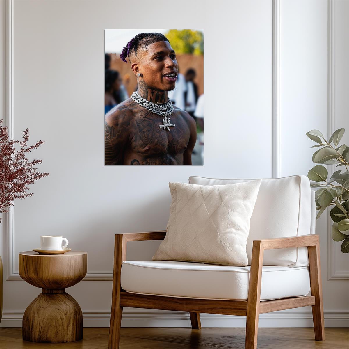 Nle Choppa Shirtless Tattoos | Outdoor Portrait Poster | Hip Hop Star Wall Art - Music Poster