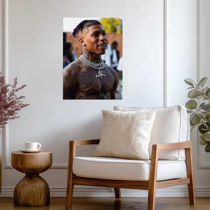 Nle Choppa Shirtless Tattoos | Outdoor Portrait Poster | Hip Hop Star Wall Art - Music Poster