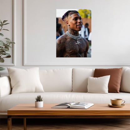 Nle Choppa Shirtless Tattoos | Outdoor Portrait Poster | Hip Hop Star Wall Art - Music Poster