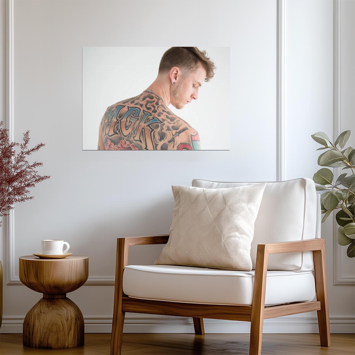 Machine Gun Kelly MGK Back Tattoo Art | Modern Music Poster | Minimalist Celebrity Photography - Music Poster