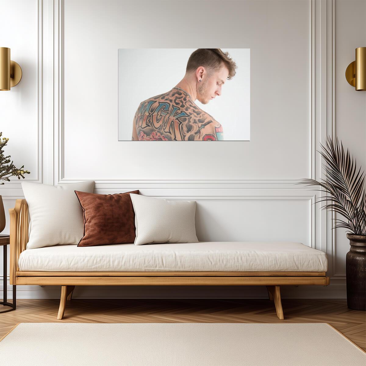 Machine Gun Kelly MGK Back Tattoo Art | Modern Music Poster | Minimalist Celebrity Photography - Music Poster