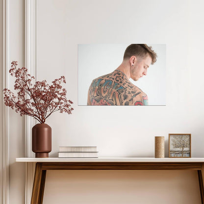 Machine Gun Kelly MGK Back Tattoo Art | Modern Music Poster | Minimalist Celebrity Photography - Music Poster