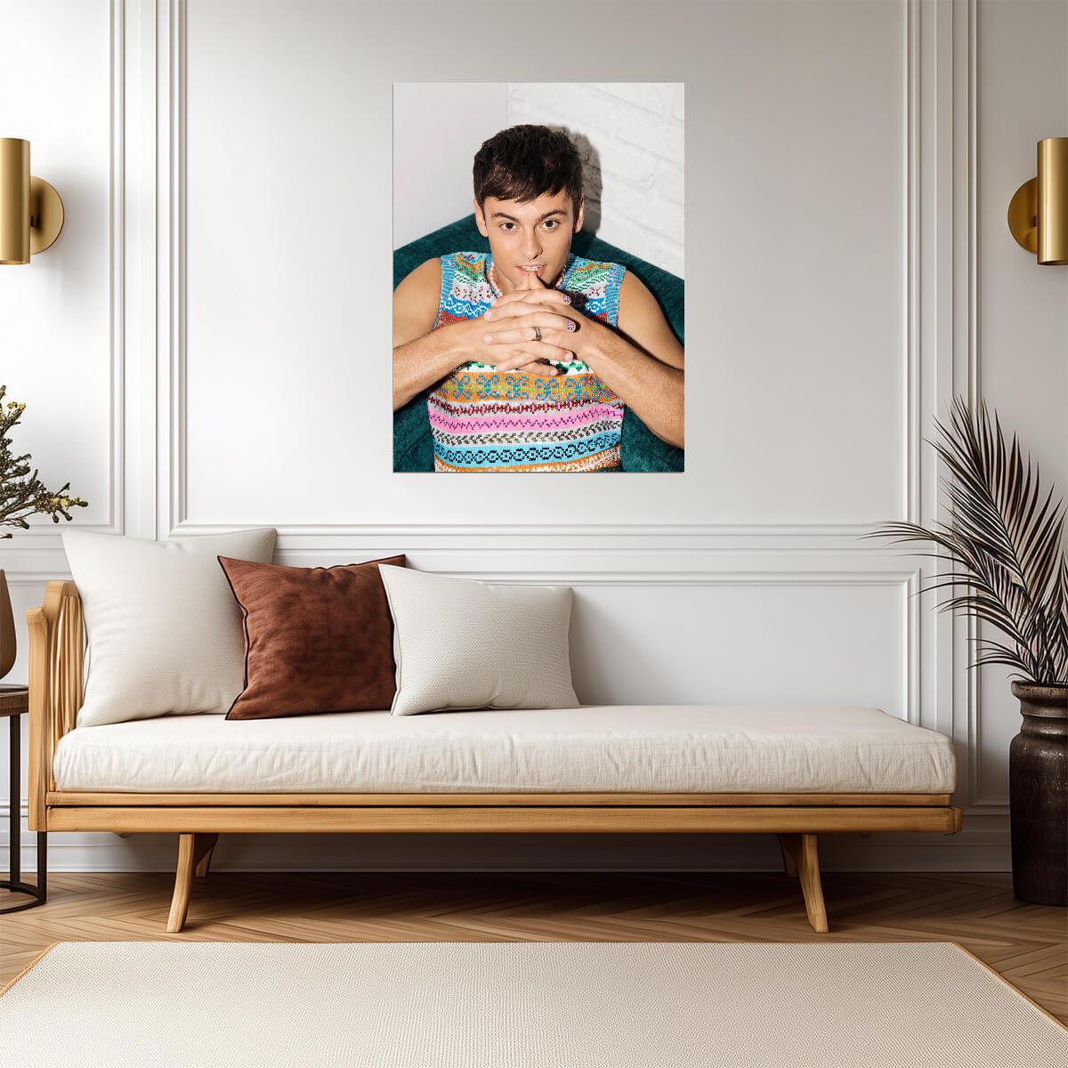 Tom Daley Colorful Knit Sweater | Celebrity Portrait Poster | British Diver Art - Sports Poster