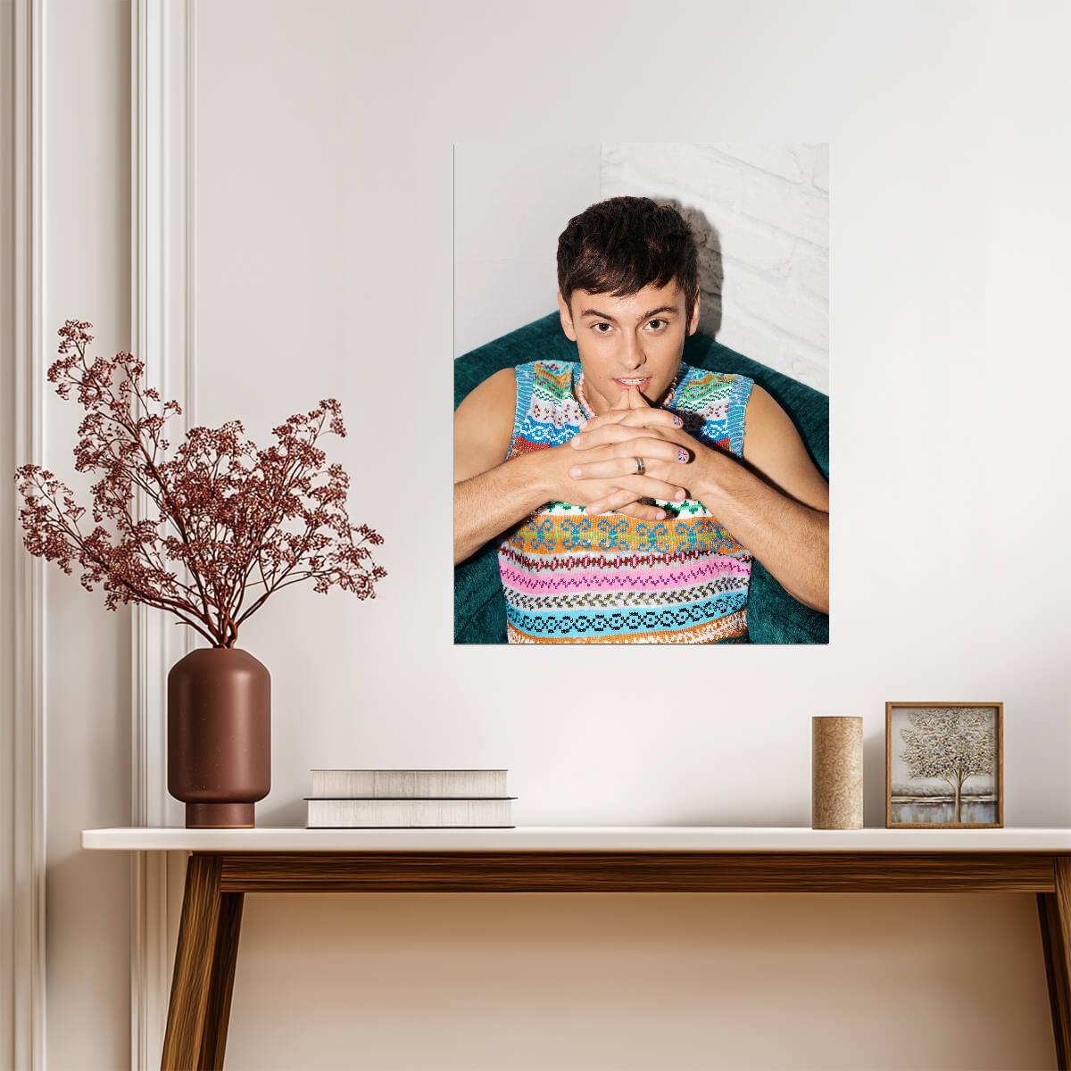 Tom Daley Colorful Knit Sweater | Celebrity Portrait Poster | British Diver Art - Sports Poster