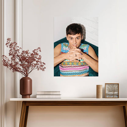 Tom Daley Colorful Knit Sweater | Celebrity Portrait Poster | British Diver Art - Sports Poster