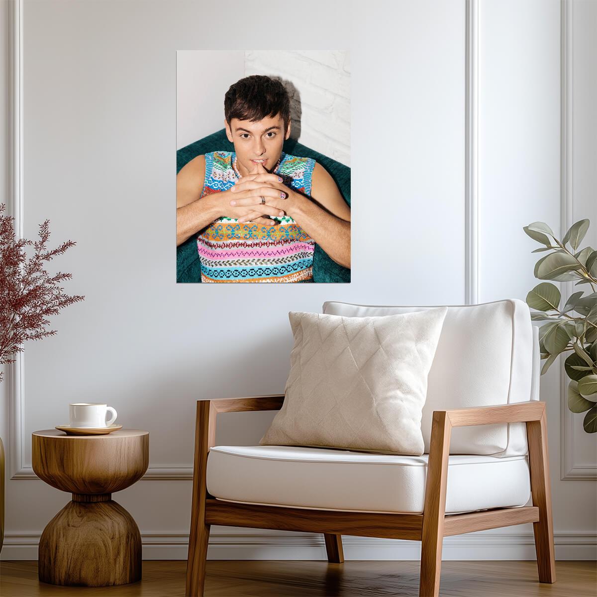 Tom Daley Colorful Knit Sweater | Celebrity Portrait Poster | British Diver Art - Sports Poster