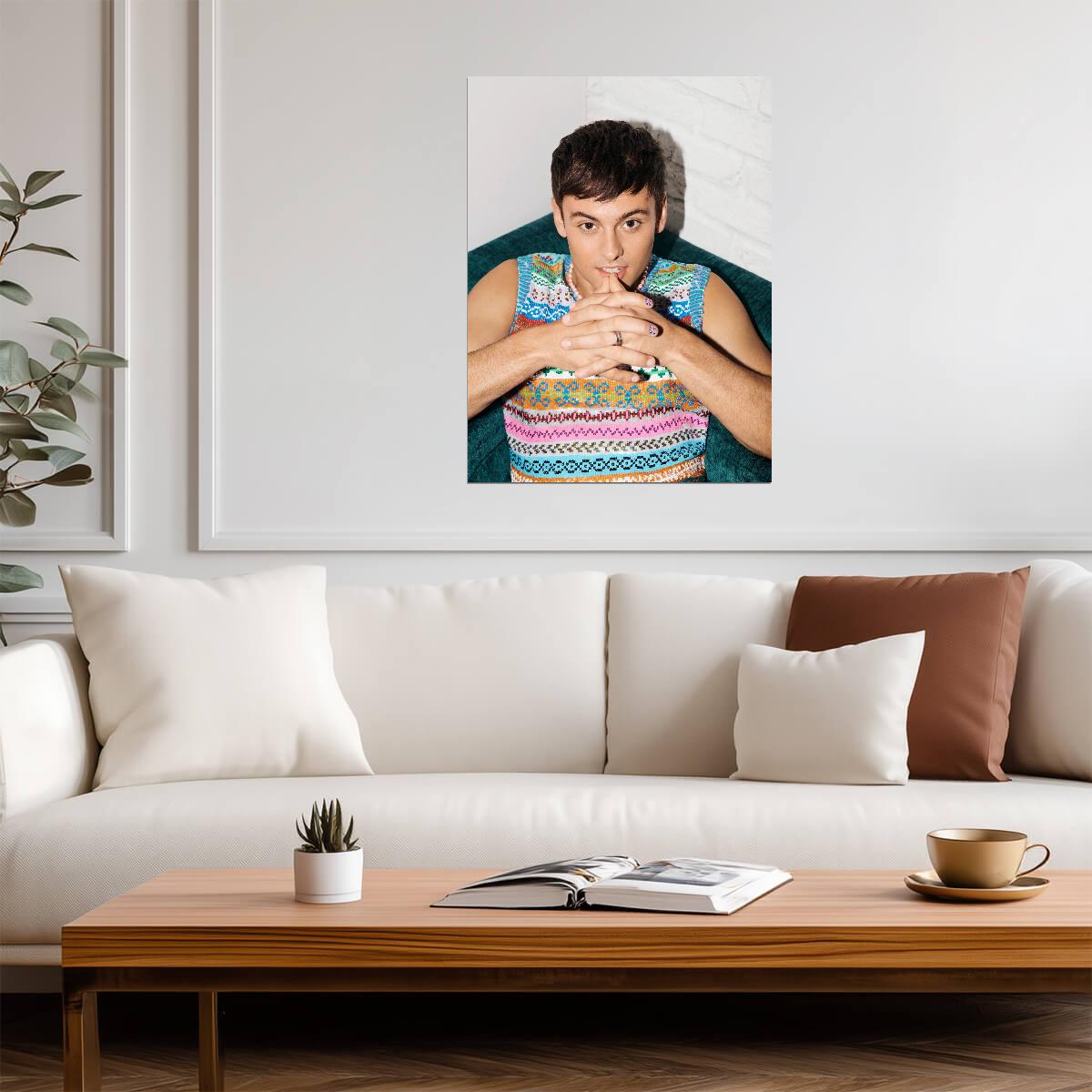 Tom Daley Colorful Knit Sweater | Celebrity Portrait Poster | British Diver Art - Sports Poster