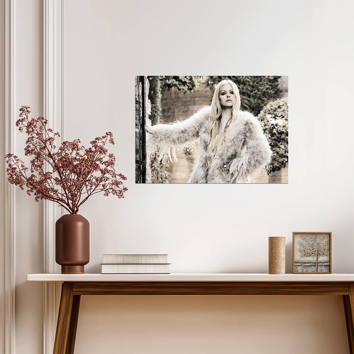 Avril Lavigne Feather Coat Photoshoot | Pop Punk Music Poster | Rock Star Wall Art - Music Poster