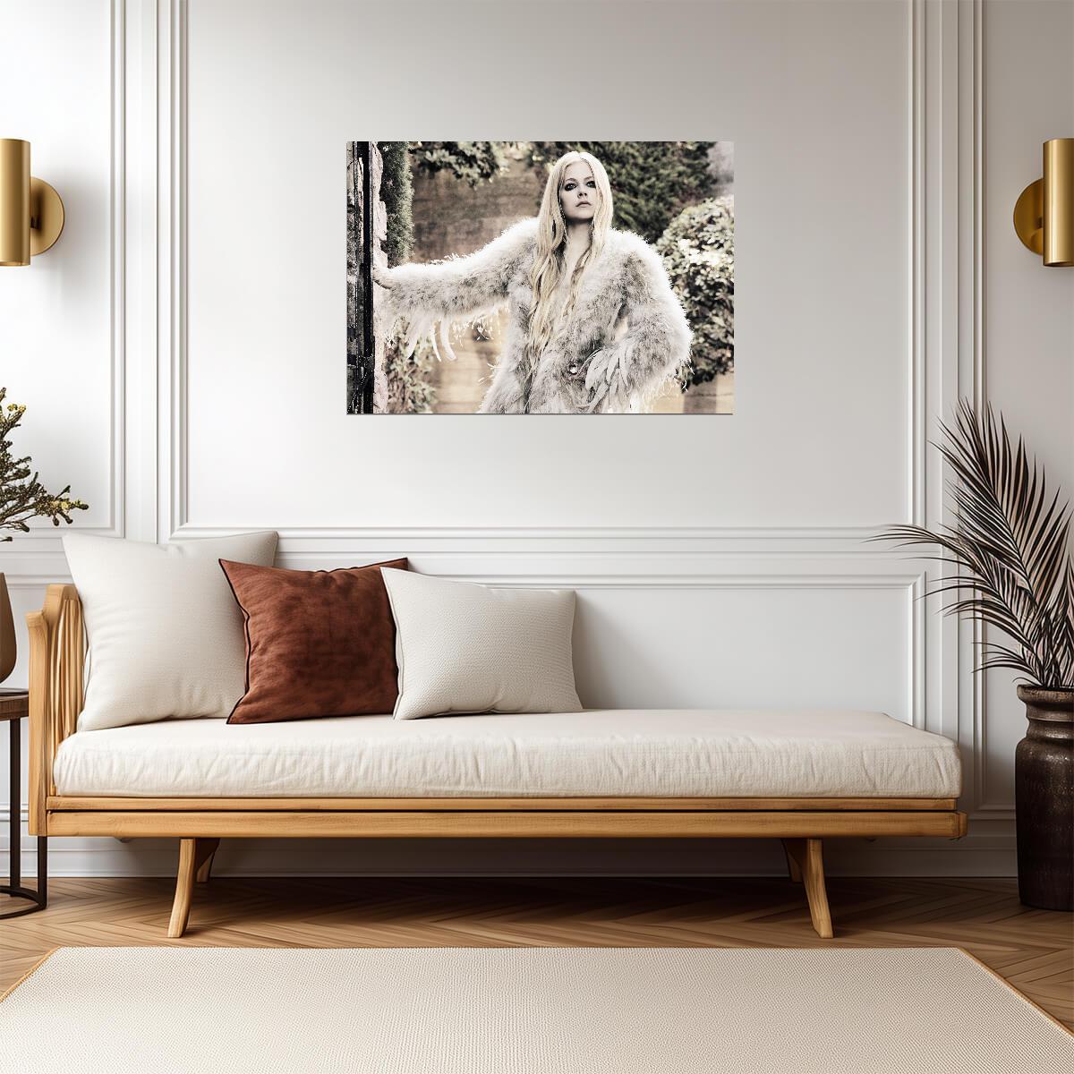 Avril Lavigne Feather Coat Photoshoot | Pop Punk Music Poster | Rock Star Wall Art - Music Poster