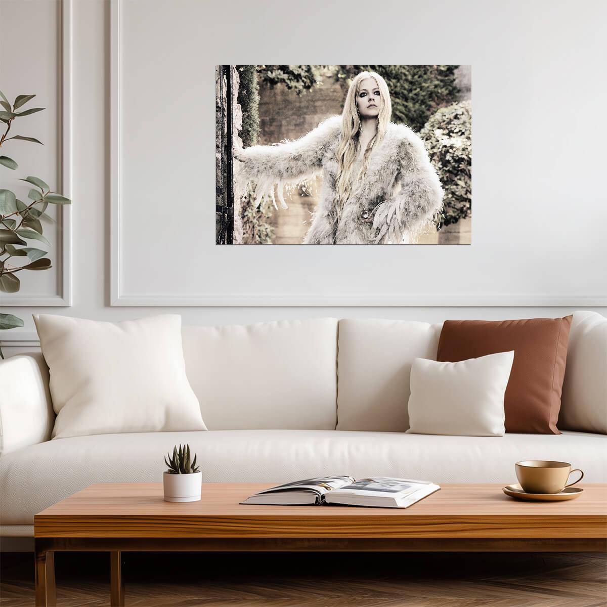 Avril Lavigne Feather Coat Photoshoot | Pop Punk Music Poster | Rock Star Wall Art - Music Poster
